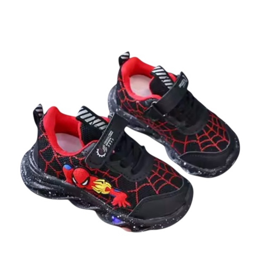 Boys Spiderman Mesh LED Light Up, Breathable Sport Shoes, Disney. BLACK - Picture 4 of 6